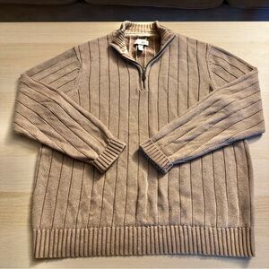 Vintage GH Bass Chunky Stripe Quarter Zip Tan M